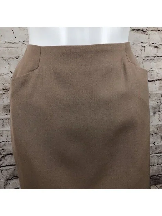 Ellen Tracy Pencil Skirt Womens Size 8 Wool Straight Lined Knee Length Tan - Picture 2 of 9